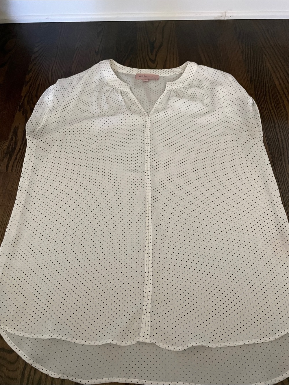 Philosophy White Blouse with Black Micro Dot Print